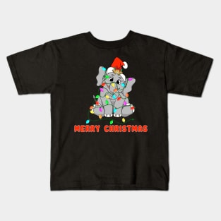 Christmas Shirt With Elephant And Christmas Lights Kids T-Shirt